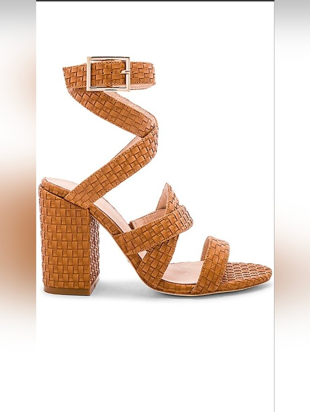 Revolve RAYE Femme Tan Woven Wraparound Block Heel Sandal Size 7